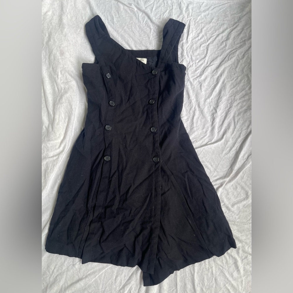 Anne Klein vintage dark blue double button strap dress nautical punk dress